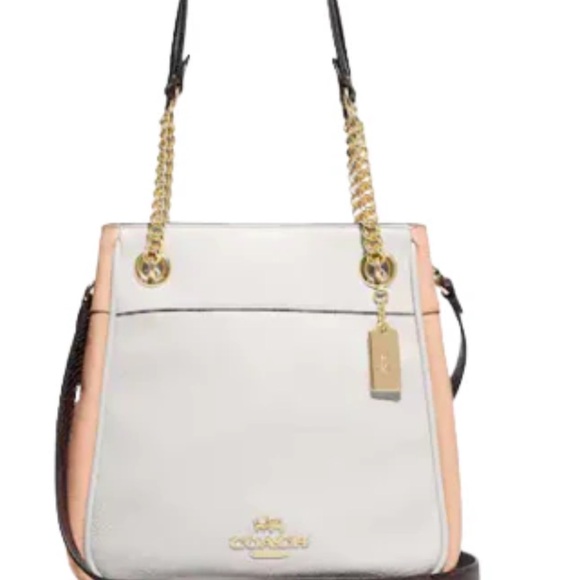 COPY - NEW! COACH Cammie Chain Bucket Bag Colorblock Pebble Leather Chalk Blush - Picture 1 of 7